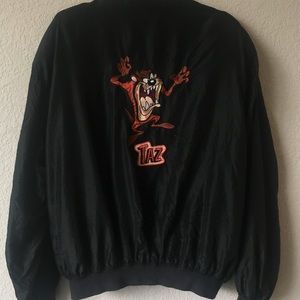 Vintage Looney Tunes Taz Silk Zip Up Bomber Jacket